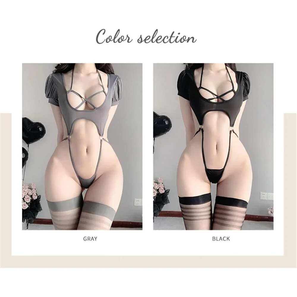 Women's V Neck Bodysuit Lingerie Thong Set Sexy Nightdress Costume